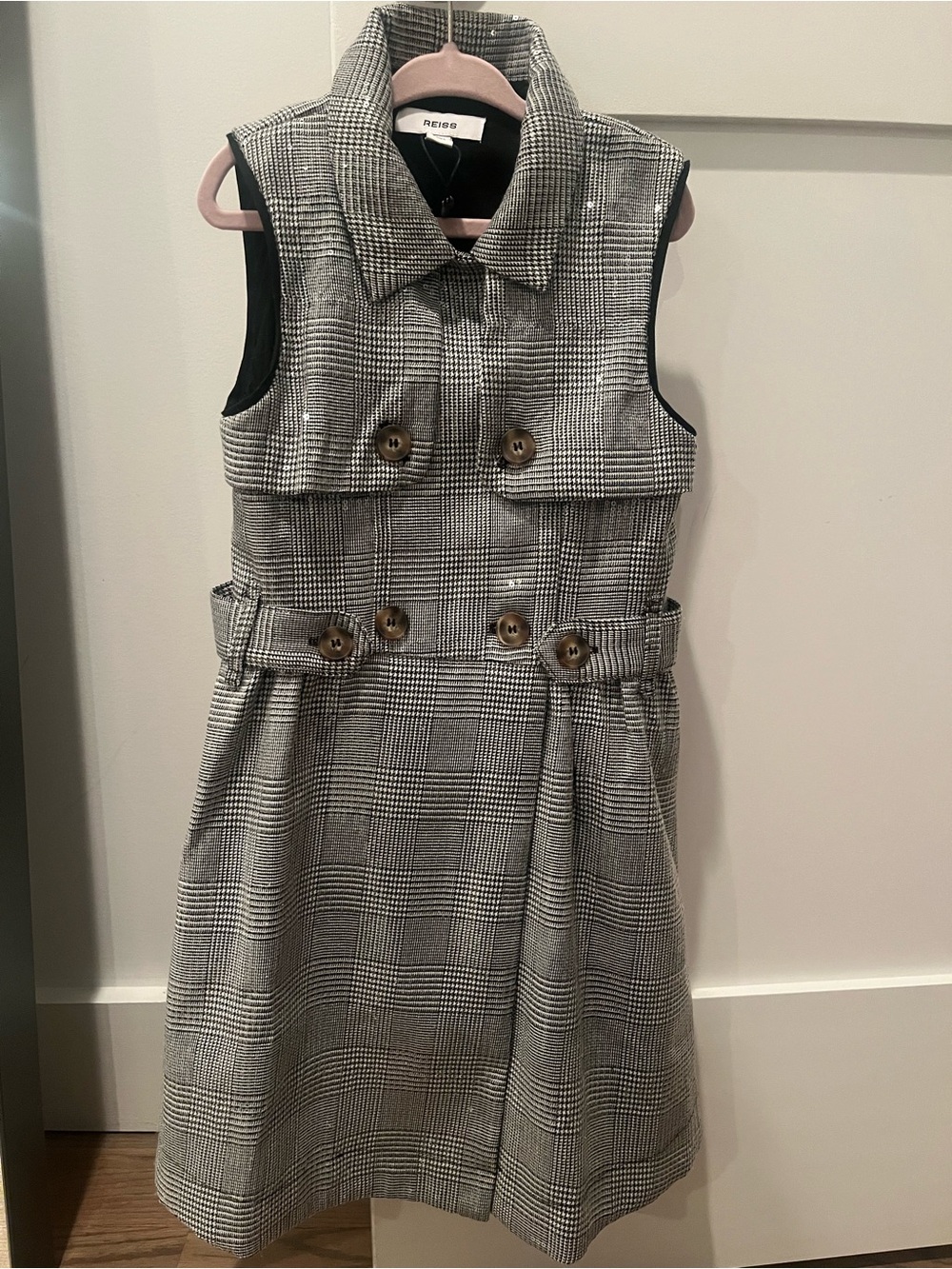 Reiss Girls Grey Glen Sequined Plaid Button-Front Sleeveless Fit-and-Flare Dress